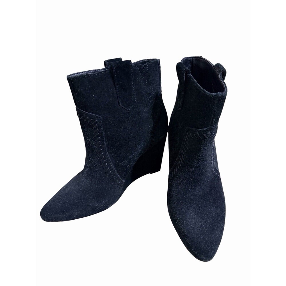 Rebecca Minkoff Odetta Suede Ankle Booties Wedge Heel Black Boots Women's 7M
